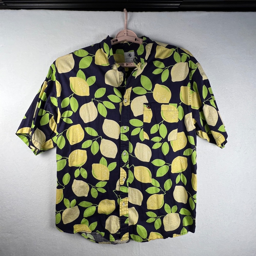 Southern Proper Mens XXL Lemon Print Shirt Navy Yellow‎ Preppy Coastal Button Up